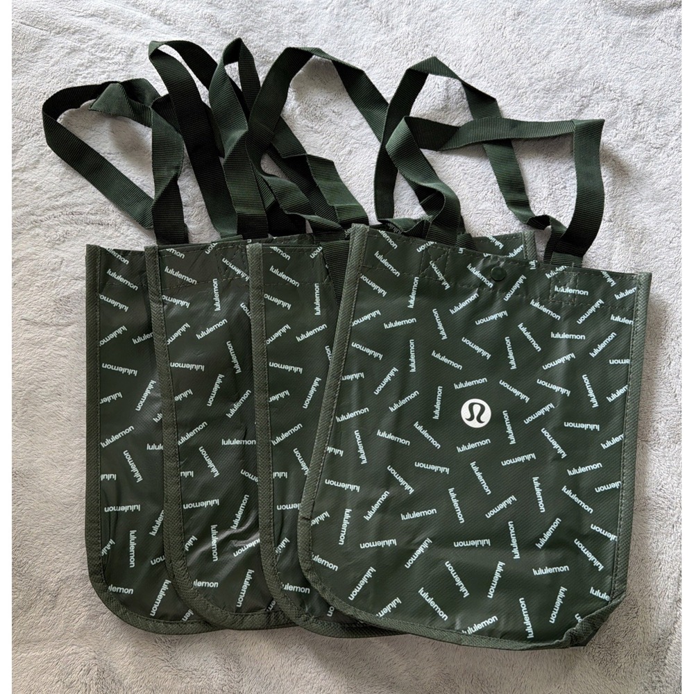 Lot Of 4 Lululemon Reusable Tote Shopping Bags Small 12 x 9 Snap Closure Green